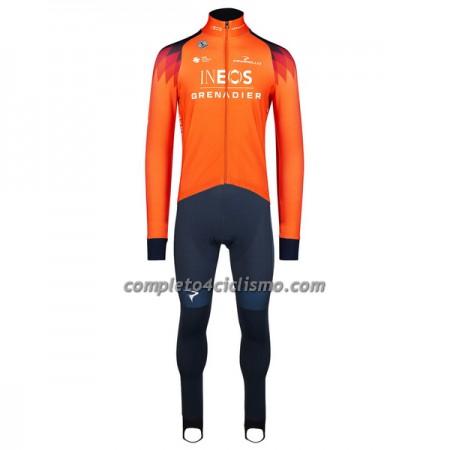 Completo Maglia ML + Pantaloncino con bretelle ML 2023 INEOS Grenadiers Arancio Blu Scuro